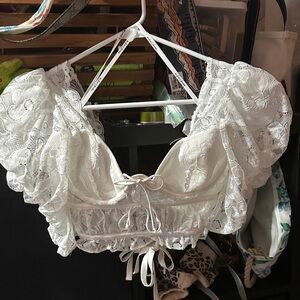 For Love And Lemons Ivory Lace Crop Top